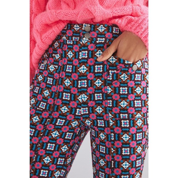 Patterned Pants High Waist Floral Print Button Fly Casual Stylish Trousers - Picture 3 of 9